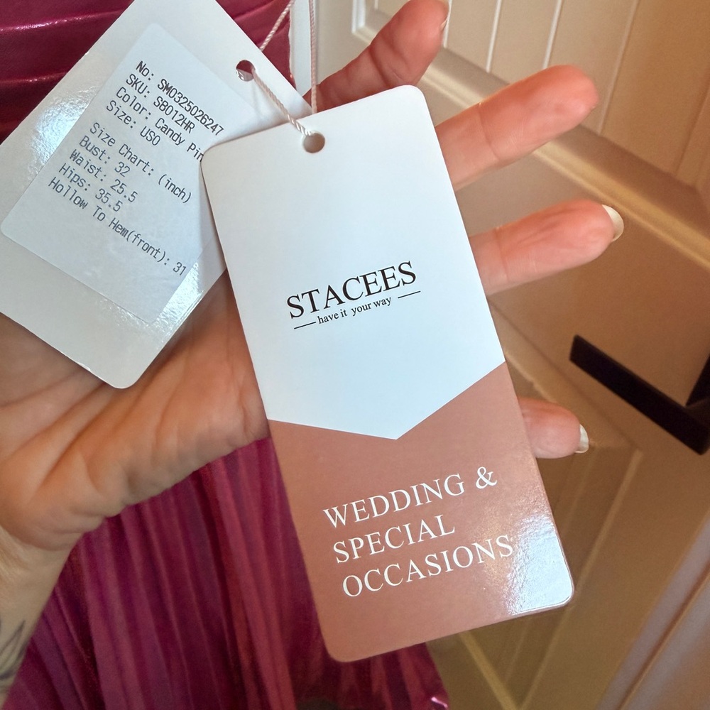 Stacees Metallic Pink Strappy Mini Dress With Pleats XS NWT - Picture 9 of 9